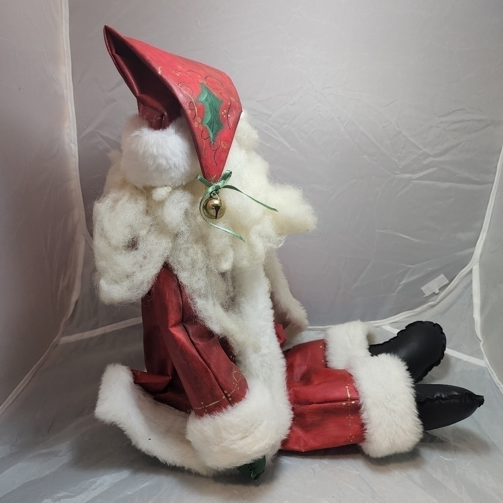 Vintage Shelf Sitter Santa Wood Carved Face Canvas Clothing Hand Painted Xmas - Picture 4 of 13